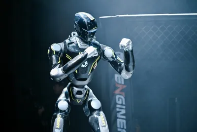 URKL T800 robot in a boxing stance with fists raised